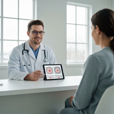 Medical professional explaining biopsy results to a patient