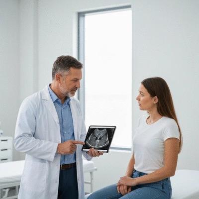 Patient discussing biopsy options with a doctor