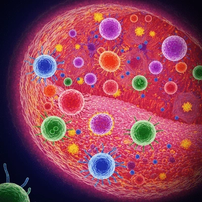 Microscopic view of immune cells during inflammation