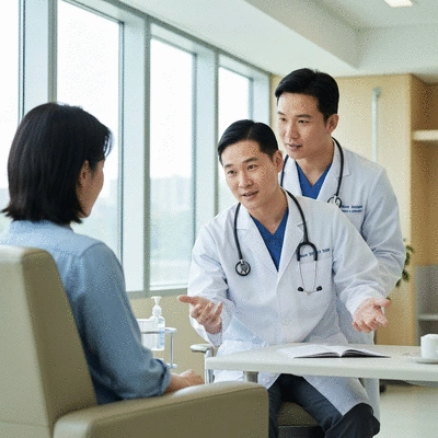 Medical professional explaining lymph node biopsy procedure to a patient